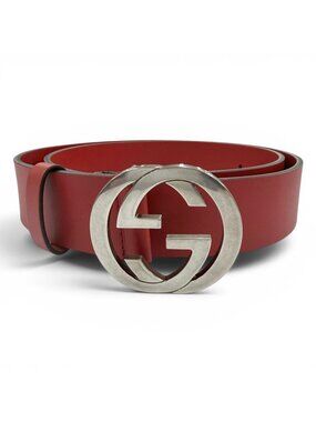 Gucci Interlocking Leather Belt Red Silver